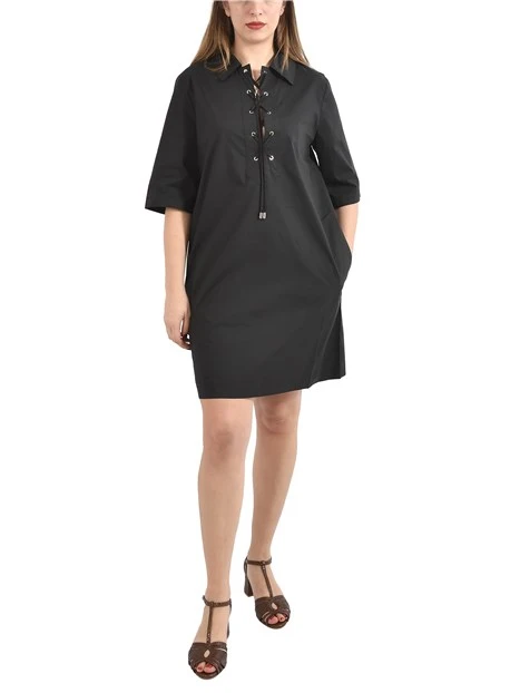 VESTITO CORTO CON COLLETTO E LACCETTI DONNA NERO