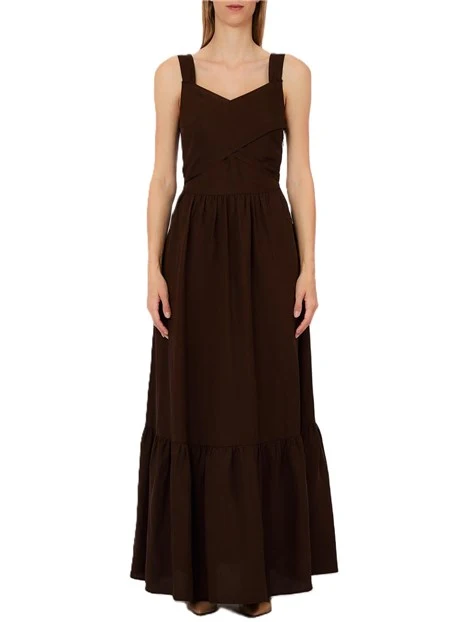 VESTITO LUNGO CON DETTAGLIO INCROCIO SUL PETTO DONNA MARRONE