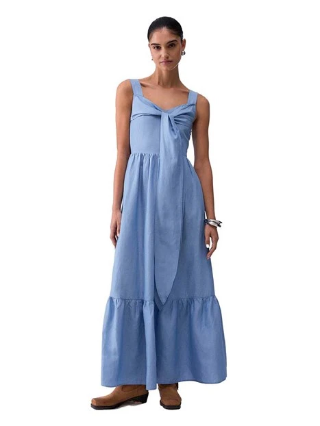 VESTITO LUNGO CON DETTAGLIO INCROCIO SUL PETTO DONNA CELESTE