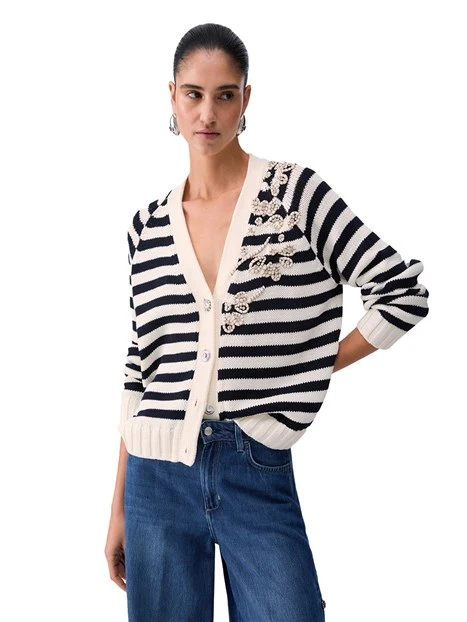 CARDIGAN FANTASIA A RIGHE DONNA BIANCO