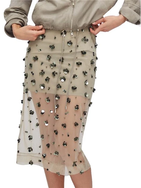 GONNA LUNGA CON IN TULLE CON RICAMI DONNA VERDE