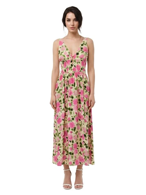 VESTITO LUNGO GONNA AMPIA DONNA ROSA