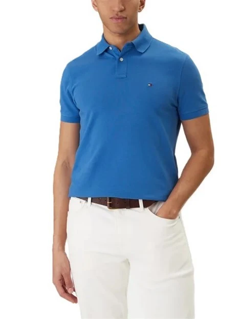 POLO IN PIQUÈ DI COTONE STRETCH UOMO BLU