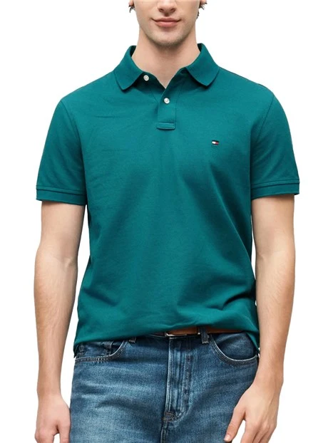 POLO IN PIQUÈ DI COTONE STRETCH CON LOGO RICAMATO UOMO BLU