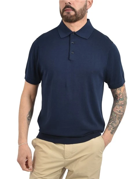 POLO MANICA CORTA IN MISTO COTONE E LYOCELL UOMO BLU