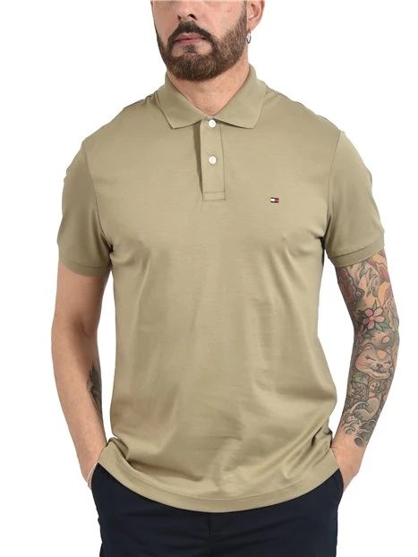 POLO MANICA CORTA IN PURO COTONE CON BANDIERINA RICAMATA UOMO BEIGE