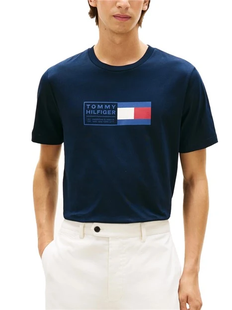 T-SHIRT MANICA CORTA CON GIROCOLLO A COSTINE E STAMPA UOMO BLU