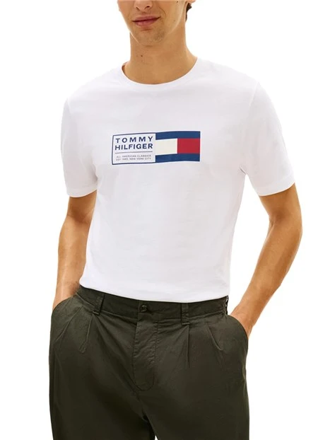 T-SHIRT MANICA CORTA CON GIROCOLLO A COSTINE E STAMPA UOMO BIANCO