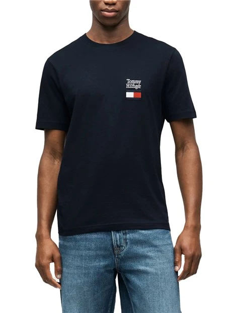 T-SHIRT MANICA CORTA IN JERSEY DI COTONE CON LOGO E GIROCOLLO A COSTINE UOMO BLU