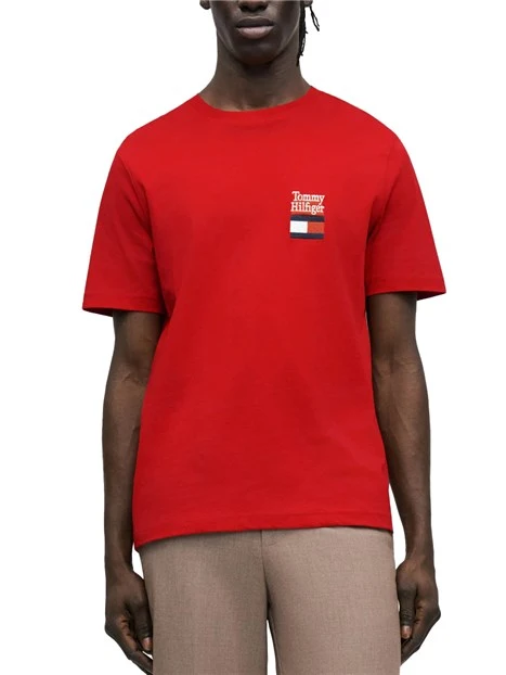 T-SHIRT MANICA CORTA IN JERSEY DI COTONE CON LOGO E GIROCOLLO A COSTINE UOMO ROSSO