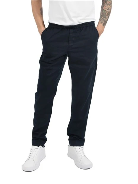 PANTALONI JOGGERS IN MISTO LINO CON  LOGO POSTERIORE UOMO BLU
