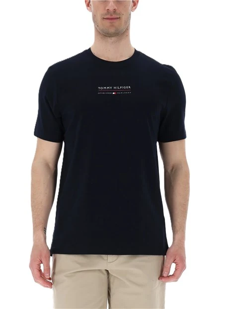 T-SHIRT MANICA CORTA IN COTONE CON LOGO FRONTALE UOMO BLU