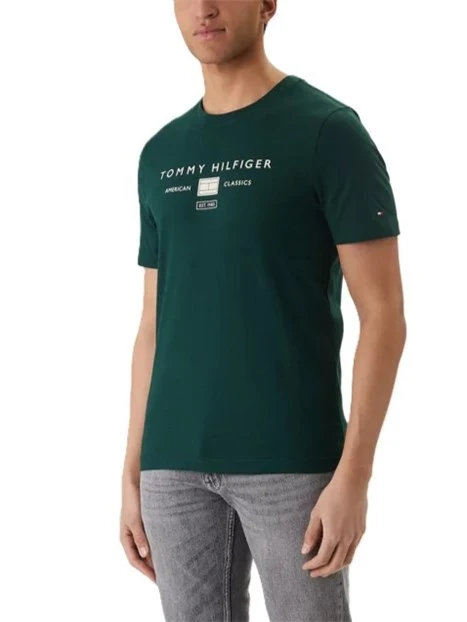 T-SHIRT MANICA CORTA IN JERSEY DI COTONE CON STAMPA LOGO UOMO VERDE