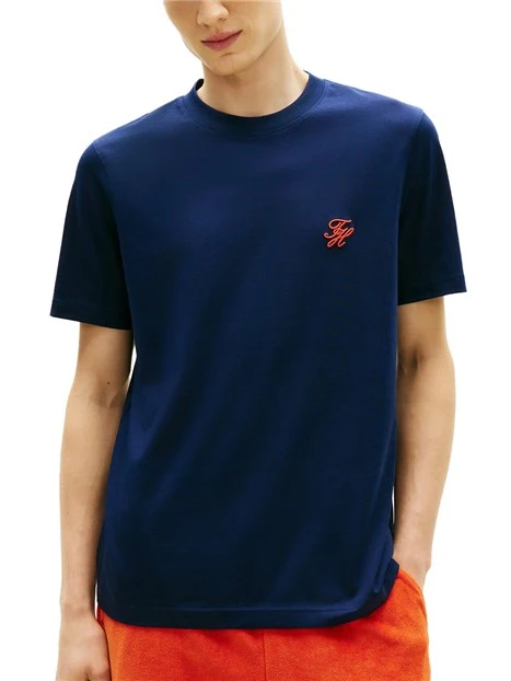 T-SHIRT MANICA CORTA IN JERSEY DI COTONE CON MONOGRAMMA RICAMATO UOMO BLU