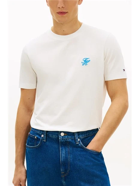 T-SHIRT MANICA CORTA IN JERSEY DI COTONE CON MONOGRAMMA RICAMATO UOMO BIANCO