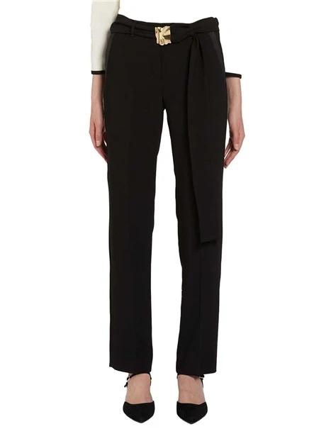 PANTALONI SIGARETTA CON CINTA ABBINATA E FIBBIA IN METALLO DONNA NERO