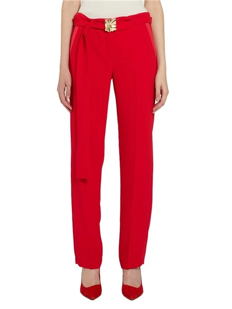 PANTALONI SIGARETTA CON CINTA ABBINATA E FIBBIA IN METALLO DONNA ROSSO