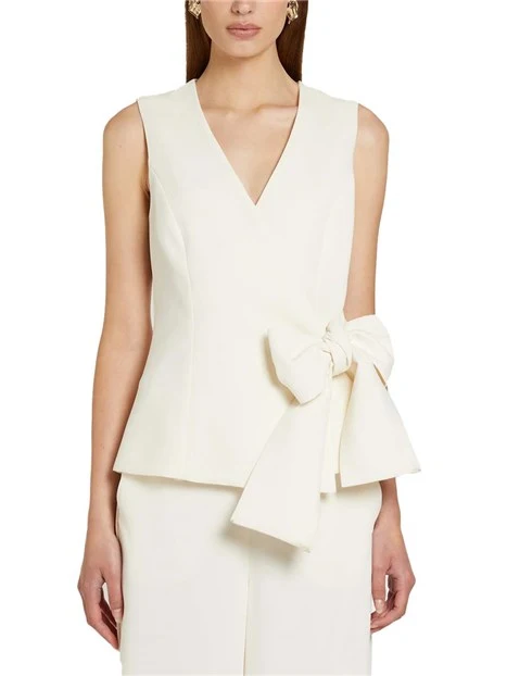 TOP SMANICATO CON FIOCCO APPLICATO DONNA BIANCO