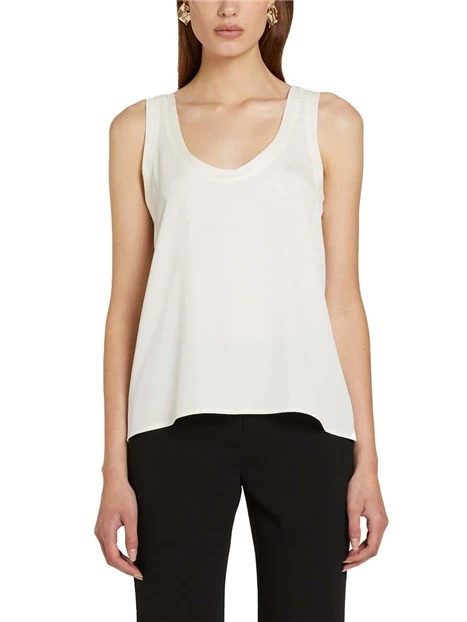 TOP SMANICATO SPALLINE SOTTILI DONNA BIANCO