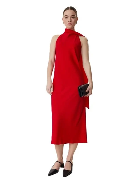 VESTITO LUNGO IN CREPE CON SCIARPA DONNA ROSSO