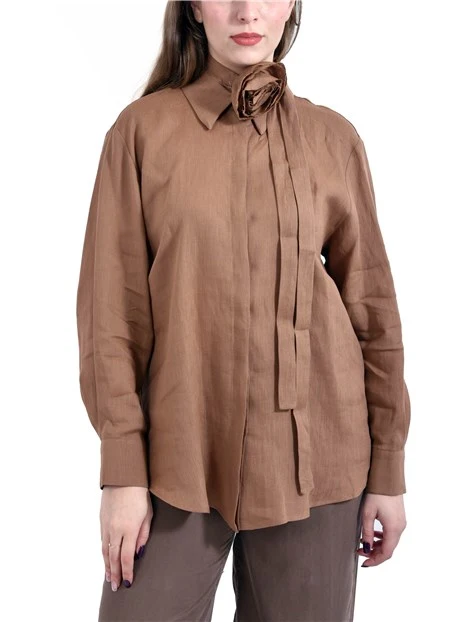 CAMICIA IN LINO CON SCIARPINA COORDINATA DONNA MARRONE