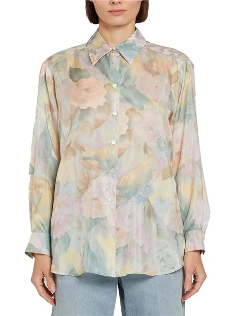 CAMICIA IN SETA CON STAMPA FLOREALE DONNA AZZURRO