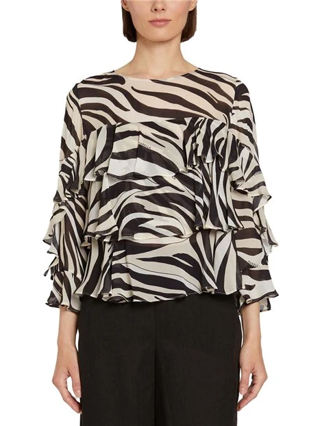 BLUSA IN GEORGETTE CON BALSE DONNA NERO