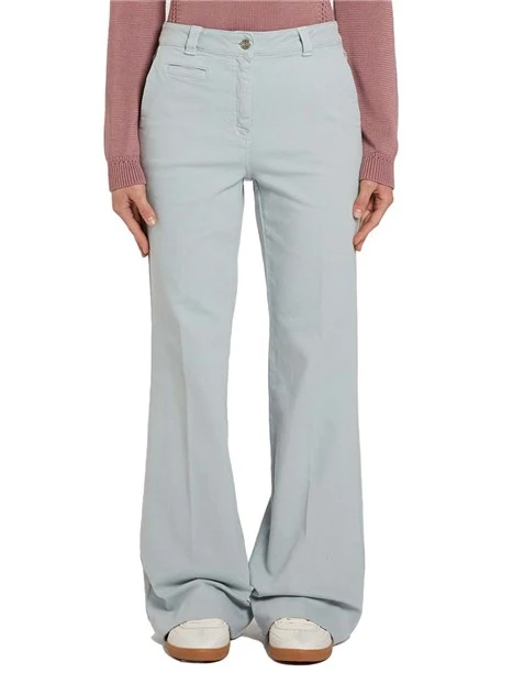 PANTALONI A ZAMPA CON BOTTONE METALLICO DONNA AZZURRO