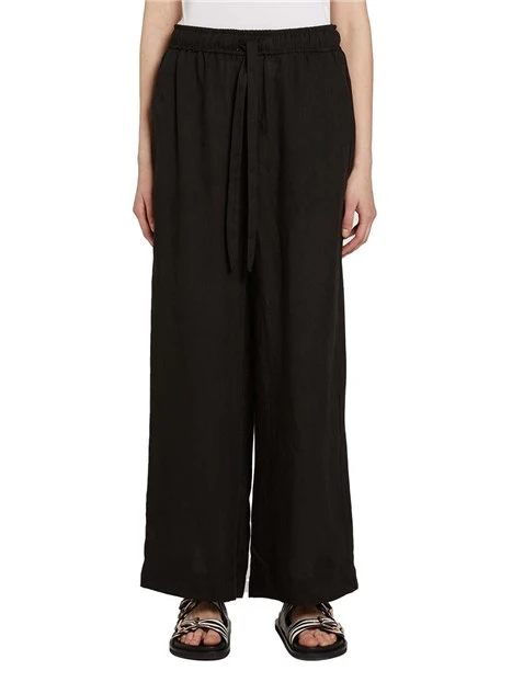 PANTALONI PALAZZO IN PURO LINO CON ELASTICO IN VITA CON COULISSE DONNA NERO
