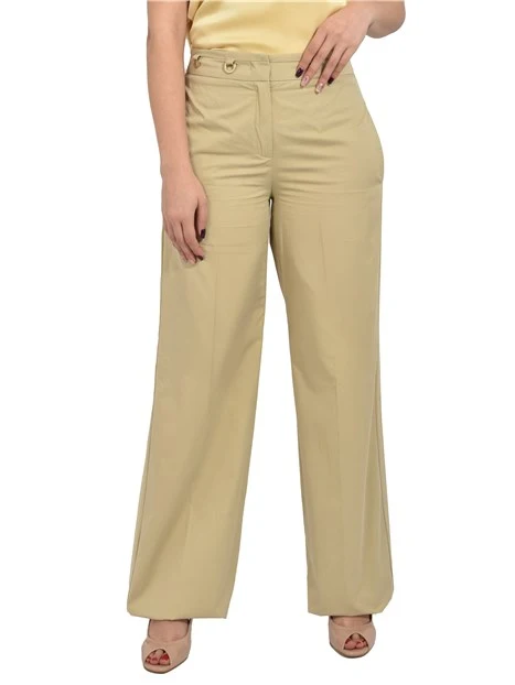 PANTALONI PALAZZO IN PURO COTONE CON VELE METALLICHE DONNA BEIGE
