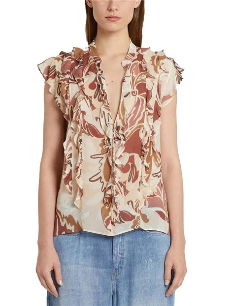 TOP SMANICATO CON SCOLLO A V DONNA ROSSO