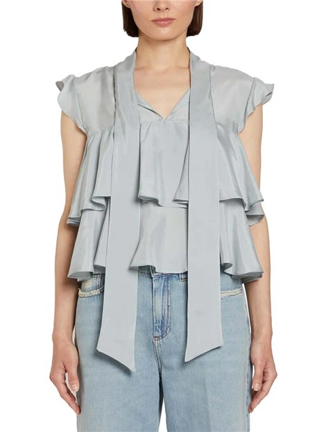 TOP SMANICATO IN SETA CON FUSCIACCA DONNA AZZURRO