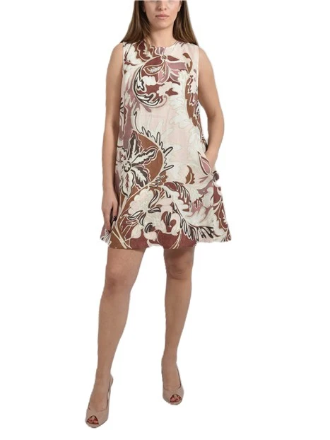 VESTITO CORTO SMANICATO IN LINO STAMPATO DONNA ROSSO