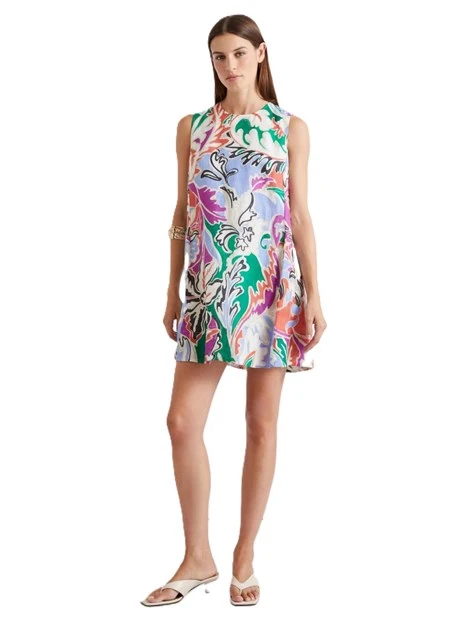 VESTITO CORTO SMANICATO IN LINO STAMPATO DONNA ARANCIO