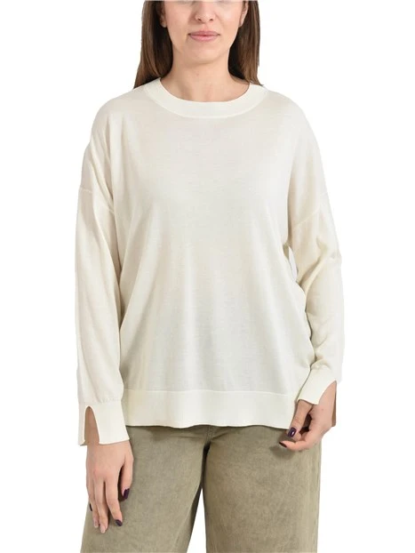 MAGLIA GIROCOLLO IN LYOCELL CON SPACCHI E SPALLA SCESA  DONNA BIANCO