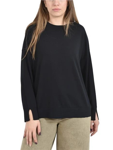 MAGLIA GIROCOLLO IN LYOCELL CON SPACCHI E SPALLA SCESA  DONNA BLU