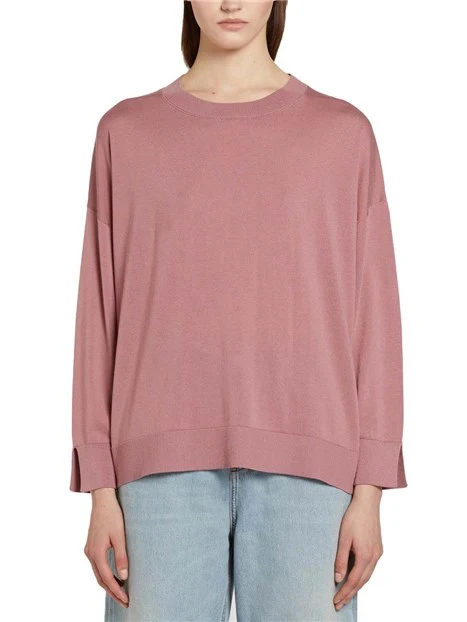 MAGLIA GIROCOLLO IN LYOCELL CON SPACCHI DONNA ROSA