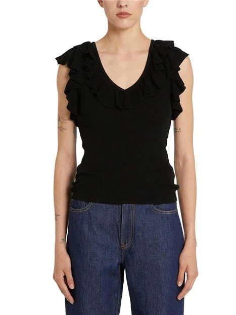 TOP SMANICATO CON SCOLLO A V ADERENTE DONNA NERO