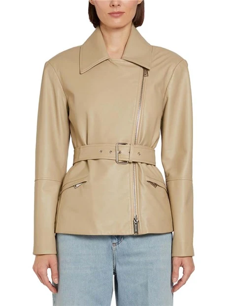 GIACCA IN PELLE CON CINTURA COORDINATA DONNA BEIGE