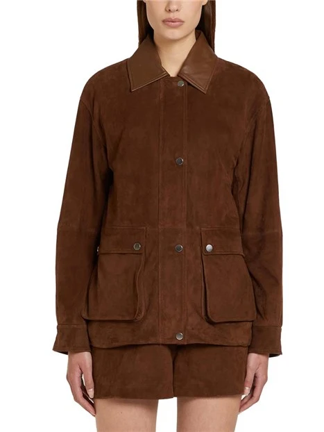 GIACCA IN PELLE SCAMOSCIATA COLLO A CAMICIA DONNA MARRONE