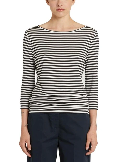 T-SHIRT MANICA LUNGA FANTASIA A RIGHE DONNA BIANCO