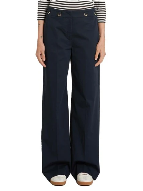 PANTALONI PALAZZO IN PURO COTONE CON VELE METALLICHE DONNA BLU