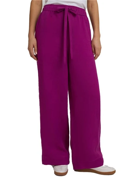 PANTALONI PALAZZO IN PURO LINO CON ELASTICO IN VITA CON COULISSE DONNA FUXIA