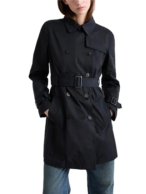 TRENCH IN COTONE TECNICO CON CINTURA DONNA BLU