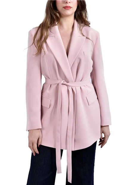 GIACCA BLAZER CON SPALLE IMBOTTITE E CINTURA DONNA ROSA