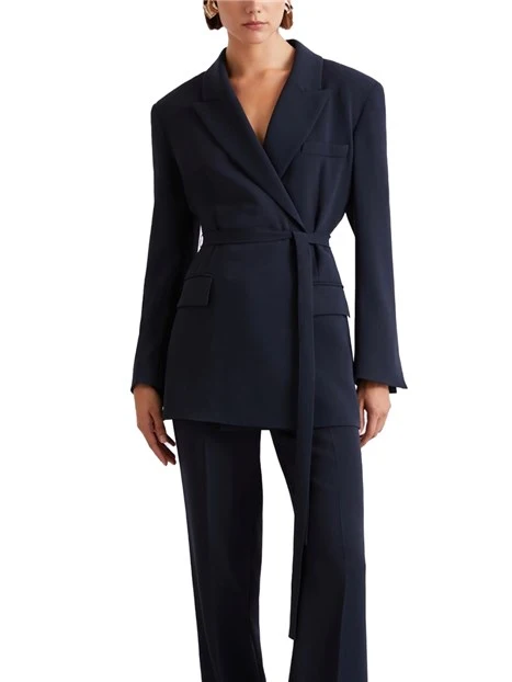 GIACCA BLAZER CON SPALLE IMBOTTITE E CINTURA DONNA BLU