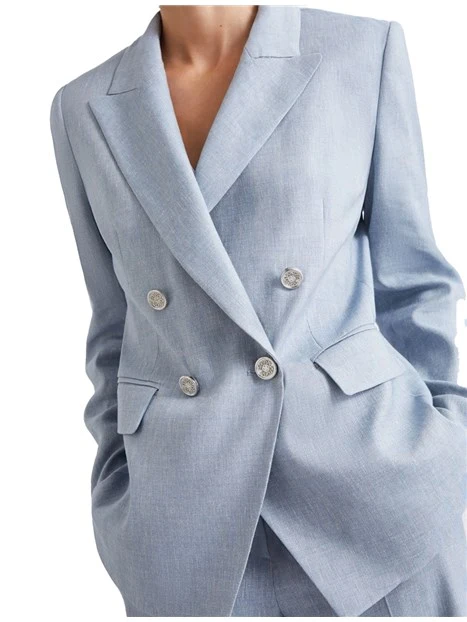 BLAZER IN MISTO LINO DOPPIOPETTO DONNA AZZURRO