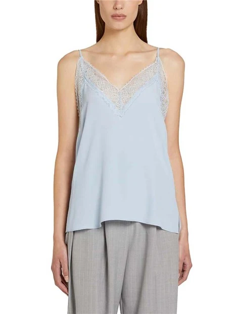 TOP CON PIZZO CON SCOLLO A V DONNA AZZURRO