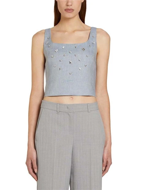 TOP CROP CON CRISTALLI RICAMATI DONNA AZZURRO