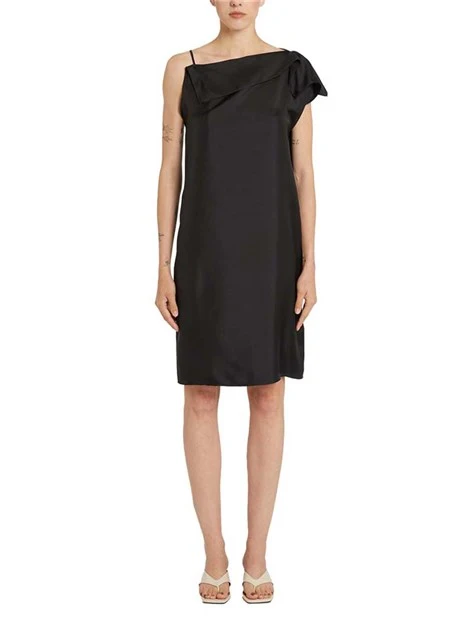 VESTITO CORTO CON SCOLLO ASIMMETRICO DONNA NERO